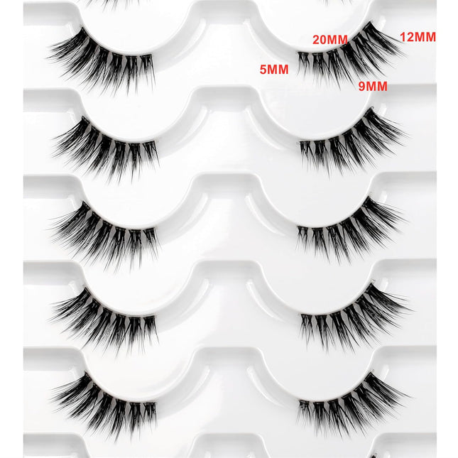 Fake Eyelashes Strips Half Lashes for Nude Makeup with Spikes Natural Small Accent Lashes 3/4 Band Short Wispy Volume Corner Eyelash 8 Pairs Pack