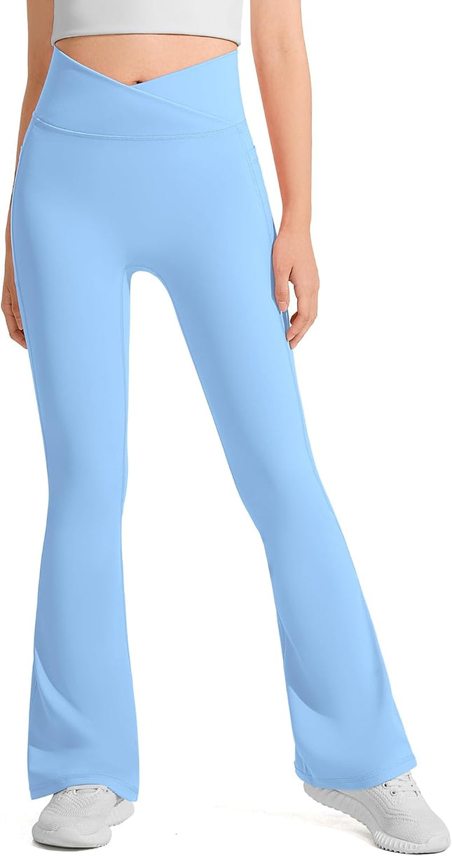 Girls Flare Leggings Kids Bell Bottom Flared Yoga Pants High Waisted Athletic Tight with Pockets
