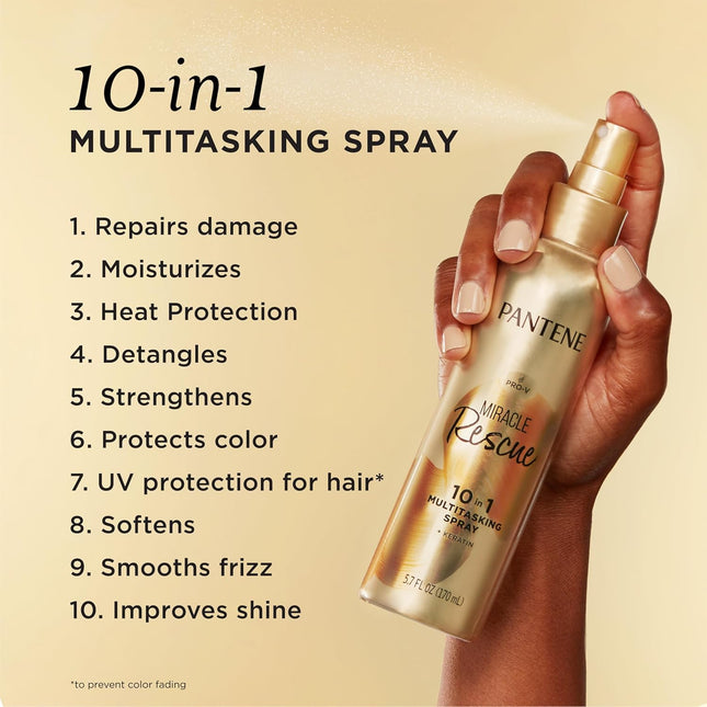 Miracle Rescue 10In1 Multitasking Spray - Heat Protection, Detangles, Repairs Damaged, Dry Hair, Improves Shine, Leave-In Conditioning Treatment with Keratin and Pro-Vitamin B5, 5.7 Oz