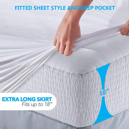 Bamboo Waterproof Mattress Protector, Queen Size, Ultra Soft | Breathable, Noiseless, Hypoallergenic, Washable, 60X80" up to 18" Deep, Viscose Derived from Bamboo Mattress Cover, White
