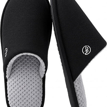 Men'S Cotton Knit Slippers Lightweight Memory Foam Indoor Breathable House Shoes with Anti-Skid Sole