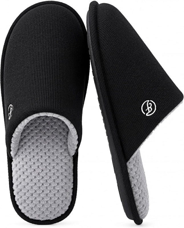 Men'S Cotton Knit Slippers Lightweight Memory Foam Indoor Breathable House Shoes with Anti-Skid Sole