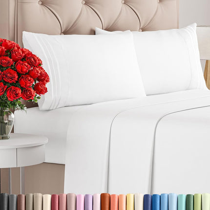 Queen Size 4 Piece Sheet Set - Comfy Breathable & Cooling Sheets - Hotel Luxury Bed Sheets for Women & Men - Deep Pockets, Easy-Fit, Extra Soft and Wrinkle Free Sheets - White Oeko-Tex Bed Sheet Set