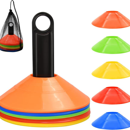 25/50/100Pcs Disc Cones, Agility Soccer Cones with Carry Bag and Holder, 5 Color | for Sports Training, Football, Soccer, Basketball, Coaching, Practice Equipment