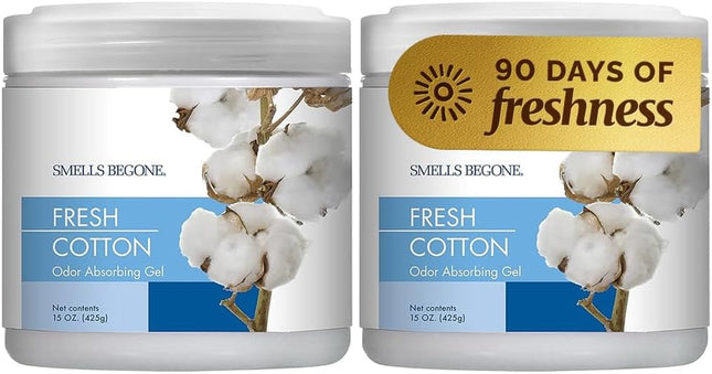 15Oz Gel Odor Eliminator - Absorb & Remove Tough Odors in Pet Areas, Bathrooms, Basements, Garage, Cars, Rvs & Boats - Eliminate Odors Quickly (2-Pack, Fresh Cotton)