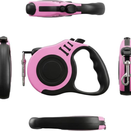 PETIMP Retractable Dog Leash Lightweight 16FT Leash, with Folding Bowl,Dispenser,Waste Bags, for Small Medium Dogs(Pink)