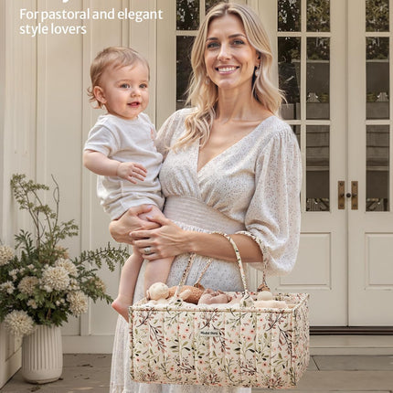 Floral Diaper Caddy Organizer, Stylish Nursery Storage Basket, Diaper Bag,Gift for Baby Shower, Baby Registry Must Have, Newborn Essentials, Pastoral Daisy
