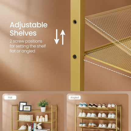 SONGMICS Shoe Rack, 8-Tier Shoe Organizer, Metal Rack for Garage, Set of 2, 4-Tier Stackable Shelf, with Adjustable Flat or Angled Shelves, 32-40 Pairs, Pale Gold ULMR08A02