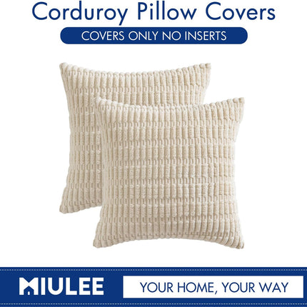 Pack of 2 Corduroy Decorative Throw Pillow Covers 18X18 Inch Soft Boho Striped Pillow Covers Modern Farmhouse Home Decor for Sofa Living Room Couch Bed Cream White