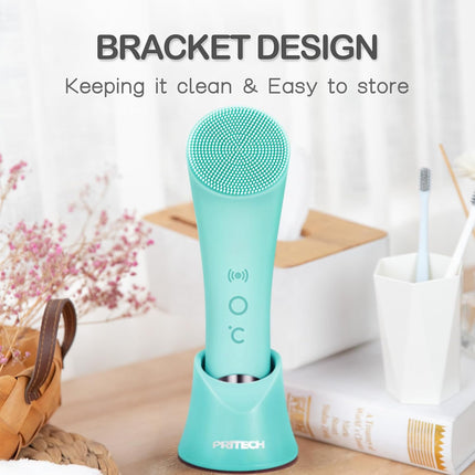 Silicone Face Scrubber, Rechargeable Facial Cleansing Brush with Heat Massage End, Vibrating Exfoliator Scrubber for Deep Cleaning, Waterproof Face Brush for Women and Men (Green)