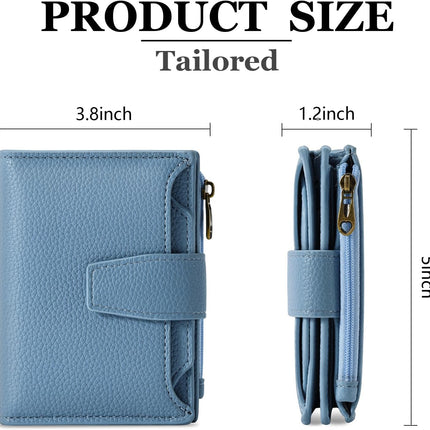 Small Wallet Women RFID Blocking Soft Leather Bifold Compact Card Holder Wallet for Women with Zipper Coin Pocket 4 ID Window