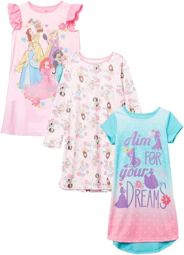 Girls' 3-Pack Nightgowns, Comfortable Sleepwear Gown, Soft & Cute Pajamas for Kids