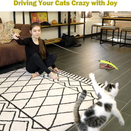 Cat Toys for Indoor Cats, Interactive Cat Toy 2PCS Retractable Wand Toy and 9PCS Cat Feather Toys Refills, Funny Kitten Toys Cat Fishing Pole Toy for Bored Indoor Cats Chase and Exercise