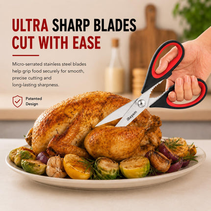 Kitchen Scissors All Purpose Heavy Duty 2 Pack with Protective Sheath, Stainless Steel Shears Kitchen Utensils Set for Cutting Food Cooking Meat Poultry Dishwasher Safe Soft Comfort-Grip
