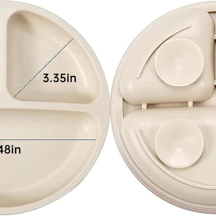 Silicone Baby Feeding Set| 2 Divided Suction Plate + 2 Suction Bowl + 2 Tiny Cup with 2 Spoons| Baby Led Weaning Supplies Self Feeding Utensils (Blue White)