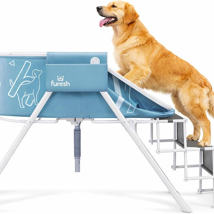 Big Dipper Dog Bath Tub with Stairs, Elevated Portable Foldable Wash Station with Steps for Bathing, Shower and Grooming, Indoor, Outdoor, for Medium to Large Size Dogs