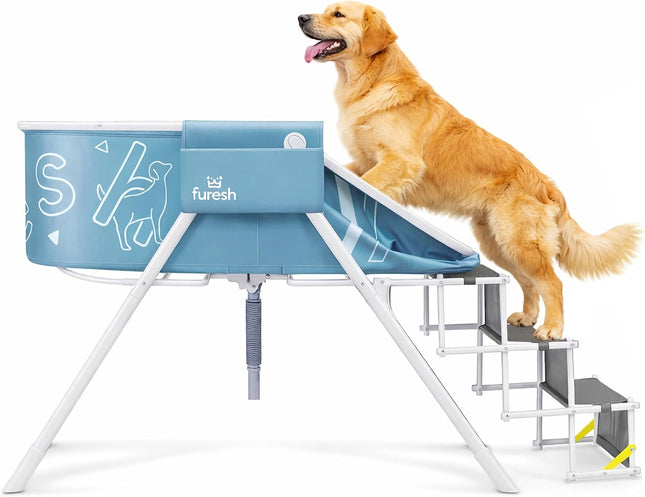 Big Dipper Dog Bath Tub with Stairs, Elevated Portable Foldable Wash Station with Steps for Bathing, Shower and Grooming, Indoor, Outdoor, for Medium to Large Size Dogs