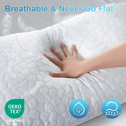 Cooling Pillow for Sleeping, Certipur-Us Shredded Memory Foam Queen Pillows Set of 2, Cool Pillow for Hot Sleepers Adjustable Firm Pillow for Side, Back, Stomach Sleepers Soft yet Support,White