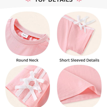 Toddler Girl Clothes 2 Piece Girls Summer Outfits White Bows Short Sleeved Top + Shorts Cute Clothing Set 3T-8Y