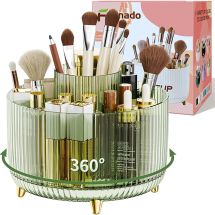 360° Rotate Makeup Brush Holder Organizer, Makeup Organizers Countertop, Makeup Organization and Skincare Storage for Vanity, Desktop, Bathroom (White)