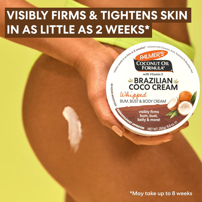 Coconut Oil Formula Brazilian Coco Cream with Vitamin E, 8.8 Fl Oz, Whipped Bum, Bust & Body Cream, Helps with Skin Tightening & Firming