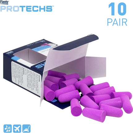 Protechs Quiet Time Foam Ear Plugs, NRR 33, 10 Pair, Purple | Reusable Foam Ear Plugs for Sleeping, Snoring, Loud Noise, Traveling, Concerts, Construction, Studying, Work & Shooting