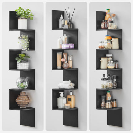 VASAGLE CUSTOS Collection - Corner Shelf Wall Mount, 5-Tier Floating Corner Bookshelf, Plant Shelf for Bedroom, Living Room, Bathroom, Home Office, Black ULBC072B01