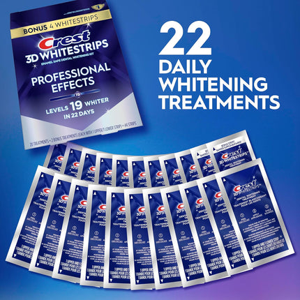 Teeth Whitening Strips,  3D Whitestrips Professional Effects, Enamel Safe Teeth Whitening Kit, 22 Treatments (44 Strips), Professional-Level Whitening, 19 Levels Whiter
