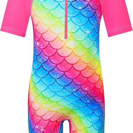 Short Sleeve Girls Swimsuits UV 50+ One Pieces Zipper 2-14Y | from Beach Vacations and Pool Parties to Cruises and Water Parks, This Colorful Floral Swimsuit Is Her Summer Favorite