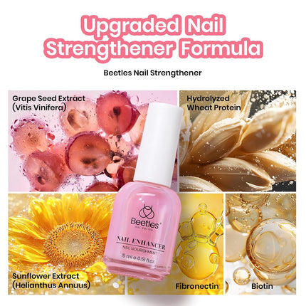 Beetles Nail Strengthener, Air Dry Pink Neutral Nail Polish Strengthener and Nail Growth Treatment Strengthener for Thin Nails and Growth