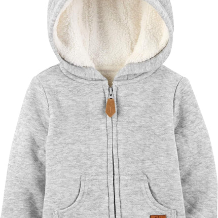 Baby Hooded Sweater Jacket with Sherpa Lining