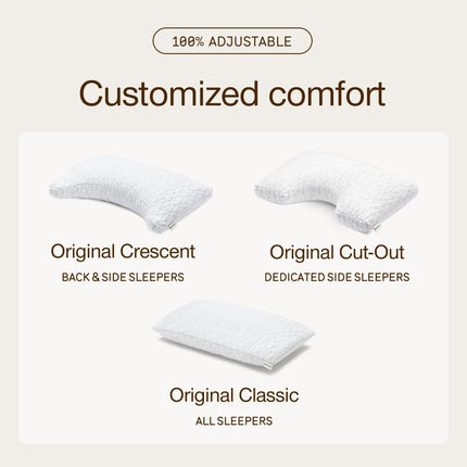 Original Adjustable Pillow, Queen Size Bed Pillows for Sleeping, Cross Cut Memory Foam Pillows - Medium Firm Back, Stomach and Side Sleeper Pillow, Certipur-Us/Greenguard Gold