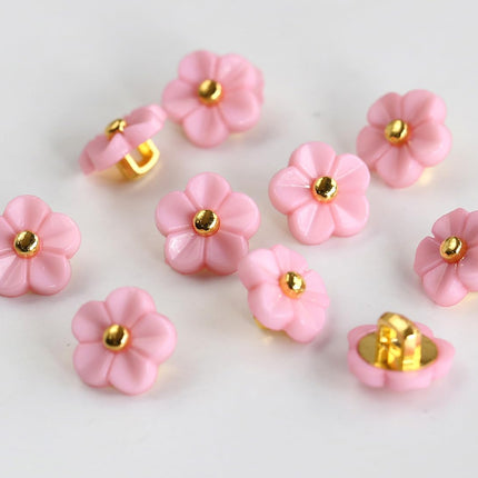 50Pcs 11Mm (0.42 Inch) Flower Buttons for Sewing Pink Color Plastic Button Craft Scrapbooking