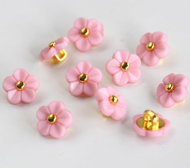 50Pcs 11Mm (0.42 Inch) Flower Buttons for Sewing Pink Color Plastic Button Craft Scrapbooking