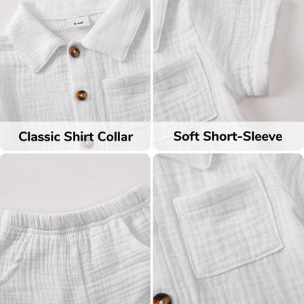 Baby Boy Clothes Baby Boy Outfits Baby Boy Summer Clothes Cotton 2 Piece Set with Button down Shirt and Shorts 0-3T