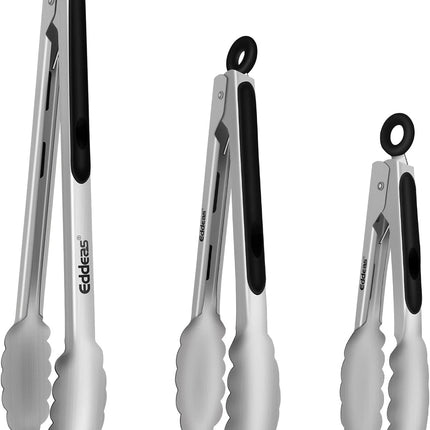 Tongs for Cooking - Heat Resistant 600 Degrees Stainless Steel Kitchen Tong,Heavy Duty Metal Locking Tongs - Perfect for Food,Salad and BBQ Set of 3 (7",9" and 12") Dishwasher