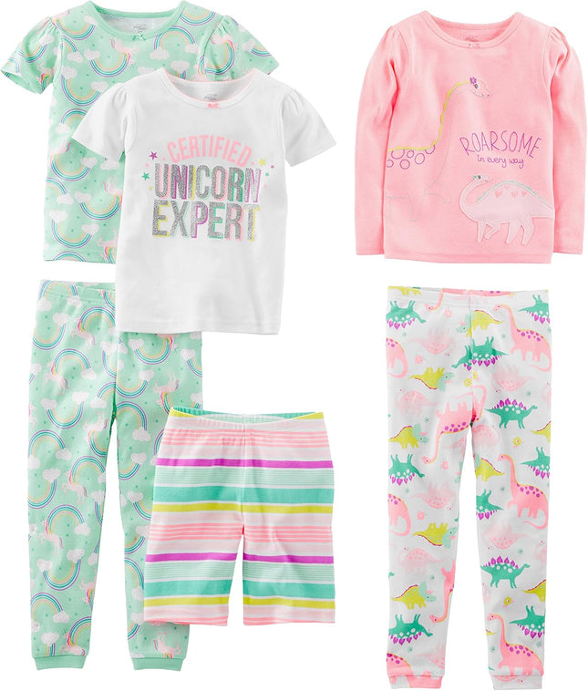 Girls 6-Piece Snug Fit Cotton Pajama Set