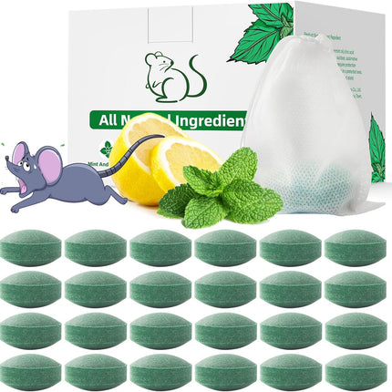 Pest Rodent Repellent, 24 Pack Peppermint Oil Repellent for Mouse Rats Spider Roach Ant Squirrel Pest Control Indoor & Outdoor, Natural Mice Deterrent Replace Trap Poisoning Family & Pet Safe Green