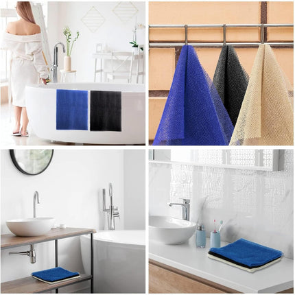 3 Pieces African Bath Sponge African Net Long Net Bath Sponge Exfoliating Shower Body Scrubber Back Scrubber Skin Smoother,Great for Daily Use(Blue,Black,Off-White)