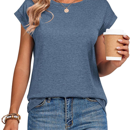Womens Tops Summer Casual Cap Sleeve Tshirts Shirts Business Dressy Spring Fashion Outfits Trendy Clothes
