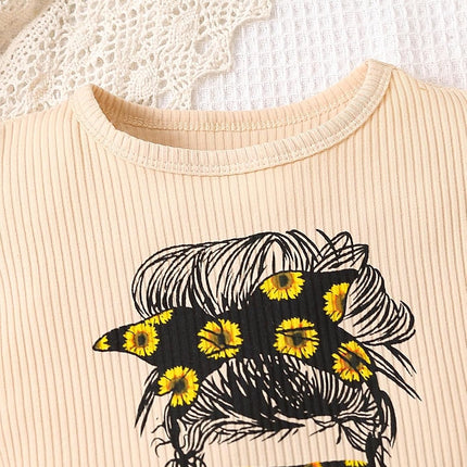 Kid Toddler Girl Clothes Summer Ruffle Sleeve Figure Graphic Shirt + Shorts Summer Outfits Set