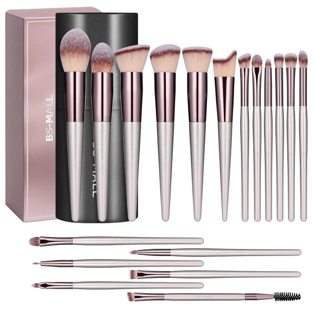 Makeup Brush Set 18 Pcs Professional Foundation Powder Concealers Eyeshadow Blush Synthetic Makeup Brushes with Labeled Instruction Black Case Upgraded Version