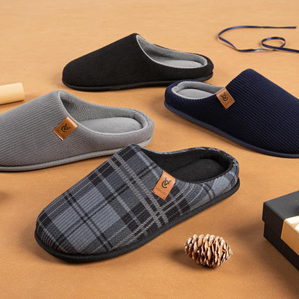 Men'S Cozy Slip-On Slippers Corduroy Memory Foam Indoor House Shoes