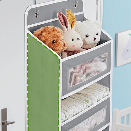 over the Door Organizer Storage, 5 Shelf Hanging Door Organizer with 5 Large Capacity Pockets, anti Tilt 44 Lb Load behind Door Storage for Bedroom, Bathroom, Pantry, Nursery, (Grey)