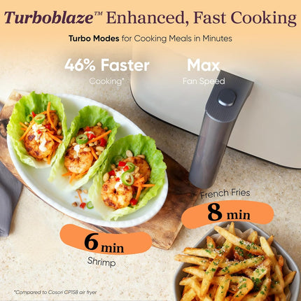 9-In-1 Turboblaze Air Fryer 6 Qt, Smart Control, 90°–450°F, Shake Reminders, Precise Heating for Even Results, Air Fry, Roast, Bake, Broil, Dry, Frozen, Proof, Reheat, Keep Warm, 120V, Cream