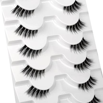 Fake Eyelashes Strips Half Lashes for Nude Makeup with Spikes Natural Small Accent Lashes 3/4 Band Short Wispy Volume Corner Eyelash 8 Pairs Pack