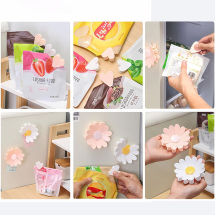 4 Pack Flower Blossom Magnetic Bag Clips, Cute Cherry Blossom Fridge Magnets, Pink Snack Food Sealer, 27 Detachable Petal Bag Clips