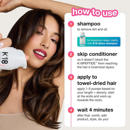 K18 Leave-In Molecular Repair Hair Mask, Patented, Lasting Repair for Dry, Frizzy, Damaged Hair, Reverse Damage in 4 Minutes from Bleach, Color, Chemical Services + Heat