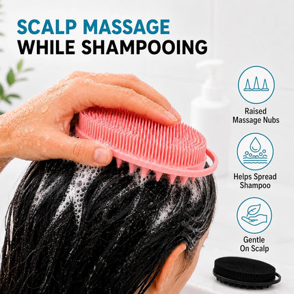 2 Pack Silicone Body Scrubber, Loofah Double-Sided Body Brush,Shower Scrubber and Scalp Massager Shampoo Brush for Sensitive Kids Women Men All Kinds of Skin (Black & Pink)