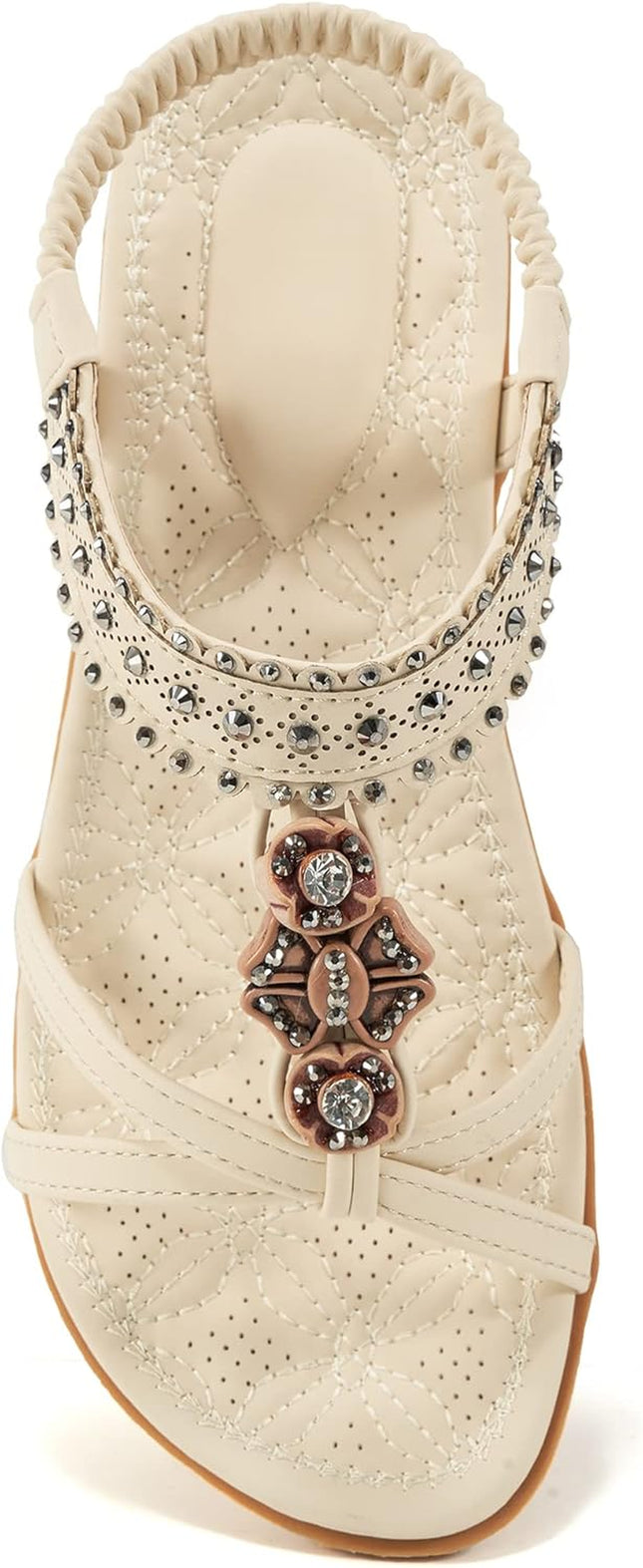 Womens Sandals Shoes Comfort Walking with Non Slip on Casual Summer 2026 Shoes Dress Ankle Elastic Jeweled Bohemian Flats Vacation Wedding